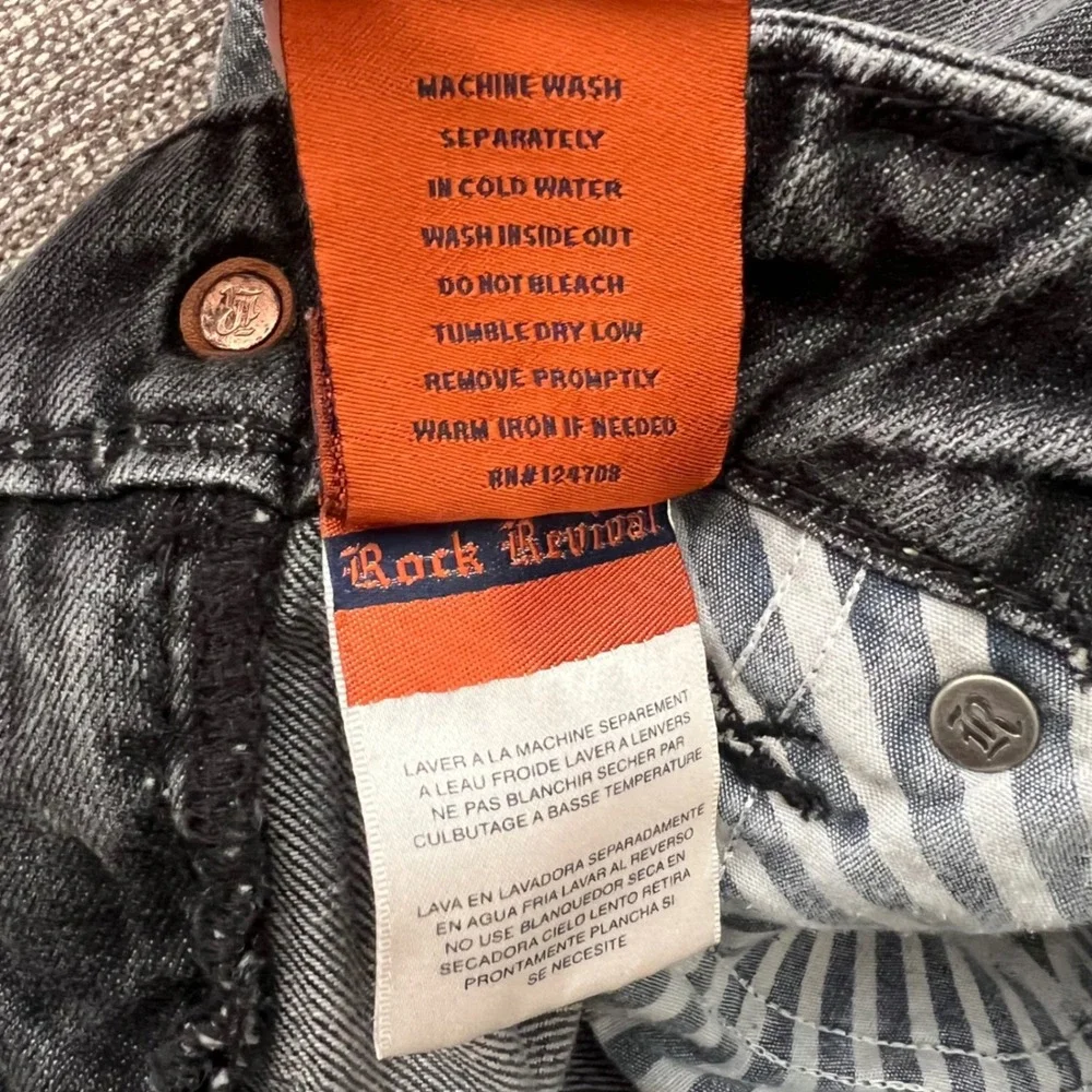 Rock Revival Moe Bootcut Jeans Faded Black Heavy Stitch.  Mens 31